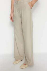 TRENDYOLMİLLA Mink Wide Leg/Wide Leg Pilili Weaving Pants - Image 4