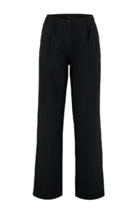 TRENDYOLMİLLA Black Wide Leg/Wide Leg Pilili Weaving Dress Pants - Image 5