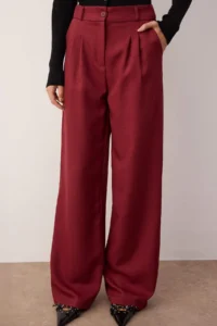 TRENDYOLMİLLA Burgundy Wide Leg/Wide Leg Pilili  Pants - Image 3