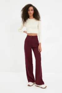 TRENDYOLMİLLA Burgundy Wide Leg/Wide Leg Pilili  Pants - Image 5