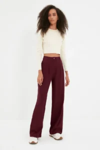 TRENDYOLMİLLA Burgundy Wide Leg/Wide Leg Pilili  Pants - Image 6