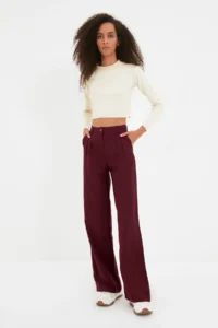 TRENDYOLMİLLA Burgundy Wide Leg/Wide Leg Pilili  Pants - Image 7