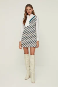 TRENDYOLMİLLA Navy Blue Mini Knitwear Shirt Garnished Detailed Dress