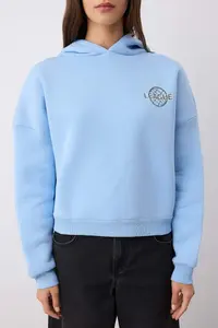 TRENDYOLMİLLA Light Blue Back Print Detailed Hooded Thick Fleece Lined Knitting Sweatshirt - Image 3