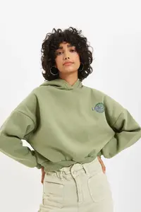 TRENDYOLMİLLA MINT Back Print Detailed Hooded Thick Fleece Lined Knitting Sweatshirt - Image 4