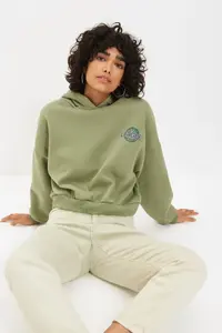 TRENDYOLMİLLA MINT Back Print Detailed Hooded Thick Fleece Lined Knitting Sweatshirt - Image 5