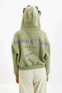 TRENDYOLMİLLA MINT Back Print Detailed Hooded Thick Fleece Lined Knitting Sweatshirt - Image 7