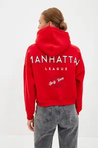 TRENDYOLMİLLA Red Back Print Detailed Hooded Thick Fleece Inside Knitting Sweatshirt - Image 6