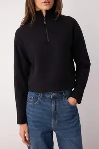 TRENDYOLMİLLA Black Thessaloniki/Knitwear look Zippered Collar Regular/Normal Pattern Knitting Sweatshirt - Image 3