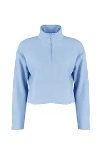 TRENDYOLMİLLA Mavi Thessaloniki/Knitwear look Zippered Collar Regular/Normal Pattern Knitting Sweatshirt - Image 10