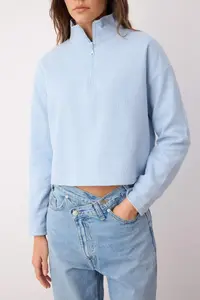 TRENDYOLMİLLA Mavi Thessaloniki/Knitwear look Zippered Collar Regular/Normal Pattern Knitting Sweatshirt - Image 3