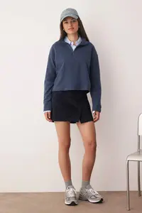 TRENDYOLMİLLA Indigo Thessaloniki/Knitwear look Zippered Collar Regular/Normal Pattern Knitting Sweatshirt