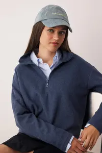 TRENDYOLMİLLA Indigo Thessaloniki/Knitwear look Zippered Collar Regular/Normal Pattern Knitting Sweatshirt - Image 2