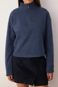 TRENDYOLMİLLA Indigo Thessaloniki/Knitwear look Zippered Collar Regular/Normal Pattern Knitting Sweatshirt - Image 3