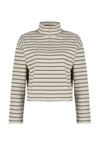 TRENDYOLMİLLA Light Beige Striped Thessaloniki Zippered Dog collar Regular/Normal Pattern Knitting Sweatshirt - Image 6