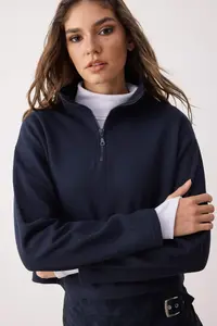 TRENDYOLMİLLA Navy Blue Thessaloniki/Knitwear look Zippered Collar Regular/Normal Pattern Knitting Sweatshirt - Image 2