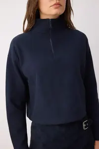 TRENDYOLMİLLA Navy Blue Thessaloniki/Knitwear look Zippered Collar Regular/Normal Pattern Knitting Sweatshirt - Image 3