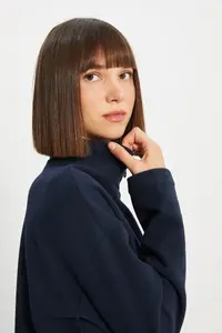 TRENDYOLMİLLA Navy Blue Thessaloniki/Knitwear look Zippered Collar Regular/Normal Pattern Knitting Sweatshirt - Image 6