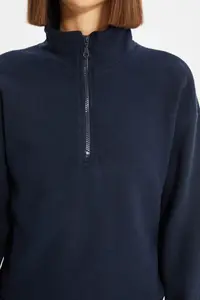 TRENDYOLMİLLA Navy Blue Thessaloniki/Knitwear look Zippered Collar Regular/Normal Pattern Knitting Sweatshirt - Image 8
