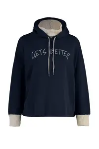 TRENDYOLMİLLA Navy Blue Thick Fleece Lined Knitwear Tape Detailed Hooded Knitting Sweatshirt - Image 8