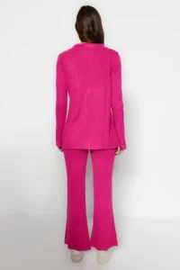 TRENDYOLMİLLA Fuchsia Basic Polo Shirt Collar Knitwear Top and Bottom Set - Image 5