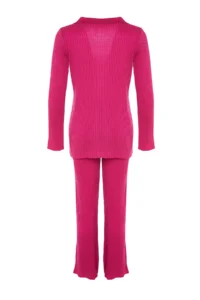 TRENDYOLMİLLA Fuchsia Basic Polo Shirt Collar Knitwear Top and Bottom Set - Image 8