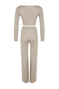 TRENDYOLMİLLA Beige soft Crop and Wide Leg/Wide Leg Knitting Bottom Top Set - Image 9