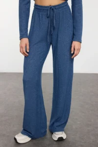 TRENDYOLMİLLA Indigo soft Crop and Wide Leg/Wide Leg Knitting Bottom Top Set - Image 6
