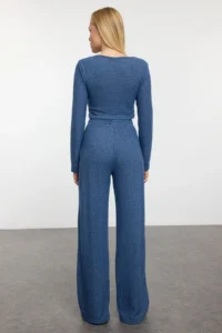 TRENDYOLMİLLA Indigo soft Crop and Wide Leg/Wide Leg Knitting Bottom Top Set - Image 7