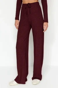 TRENDYOLMİLLA Burgundy soft Crop and Wide Leg/Wide Leg Knitting Bottom Top Set - Image 4