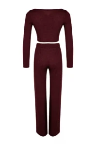 TRENDYOLMİLLA Burgundy soft Crop and Wide Leg/Wide Leg Knitting Bottom Top Set - Image 8