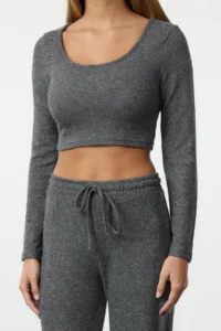 TRENDYOLMİLLA Anthracite soft Crop and Wide Leg/Wide Leg Knitting Bottom Top Set - Image 3