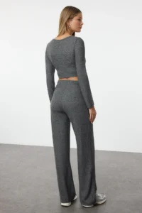 TRENDYOLMİLLA Anthracite soft Crop and Wide Leg/Wide Leg Knitting Bottom Top Set - Image 5