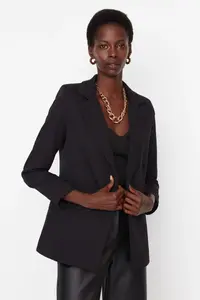 TRENDYOLMİLLA Black Weaving Lined Single Button Closure Blazer Jacket