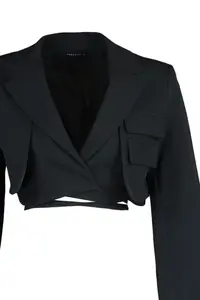 TRENDYOLMİLLA Black Crop Lined Double breasted Kapama Weaving Blazer Jacket - Image 4