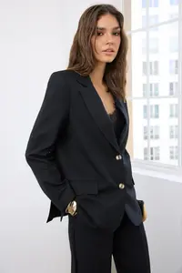 TRENDYOLMİLLA Black Regular Lined Weaving Blazer Jacket - Image 2