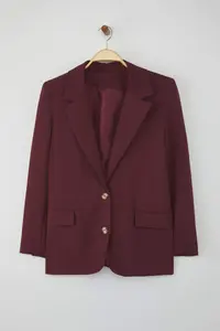 TRENDYOLMİLLA Burgundy Regular Lined Weaving Blazer Jacket - Image 6