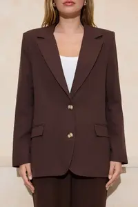 TRENDYOLMİLLA Dark Brown Regular Lined Weaving Blazer Jacket - Image 3