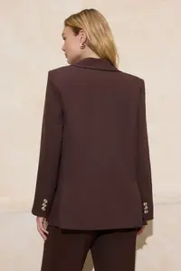 TRENDYOLMİLLA Dark Brown Regular Lined Weaving Blazer Jacket - Image 4