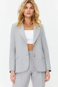 TRENDYOLMİLLA Gray Regular Lined Weaving Blazer Jacket