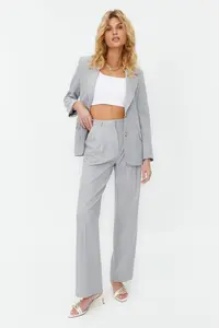 TRENDYOLMİLLA Gray Regular Lined Weaving Blazer Jacket - Image 2