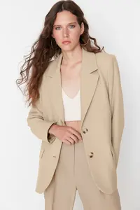 TRENDYOLMİLLA Mink Regular Lined Weaving Blazer Jacket - Image 4