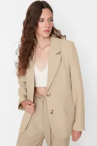TRENDYOLMİLLA Mink Regular Lined Weaving Blazer Jacket - Image 6