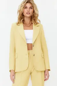 TRENDYOLMİLLA Yellow Regular Lined Weaving Blazer Jacket