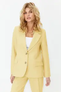 TRENDYOLMİLLA Yellow Regular Lined Weaving Blazer Jacket - Image 3