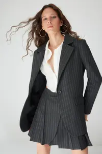 TRENDYOLMİLLA Special Collection Anthracite Regular Lined Weaving Striped Blazer Jacket - Image 6