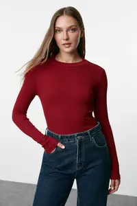 TRENDYOLMİLLA Burgundy-Stone 2 Sets Paket slim snaps Dog collar Ribbed Flexible Knitting Bodysuit .D.00030 - Image 4