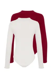 TRENDYOLMİLLA Burgundy-Stone 2 Sets Paket slim snaps Dog collar Ribbed Flexible Knitting Bodysuit .D.00030 - Image 7