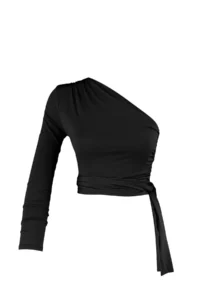 TRENDYOLMİLLA Black Fitted Binding Detailed Single Arm Crop Flexible Knitting Blouse - Image 10