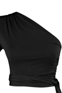 TRENDYOLMİLLA Black Fitted Binding Detailed Single Arm Crop Flexible Knitting Blouse - Image 11